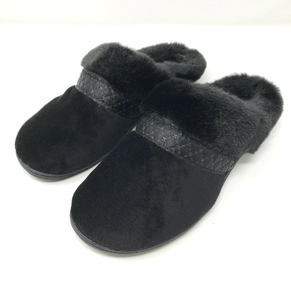 3/$25 ISOTONER Black Faux Fur Memory Foam House Slippers 9.5-10